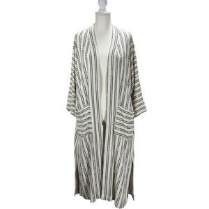 Universal Thread Striped Duster Kimono Robe Long Sleeve Pockets Cream Black OSFM